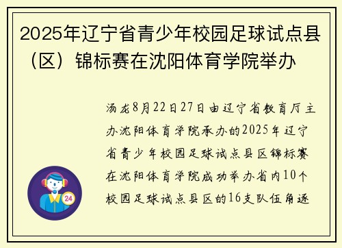 2025年辽宁省青少年校园足球试点县（区）锦标赛在沈阳体育学院举办